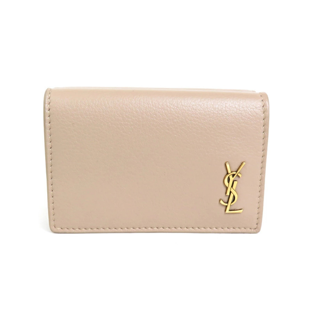 Saint Laurent tri fold wallet leather Beige Cream